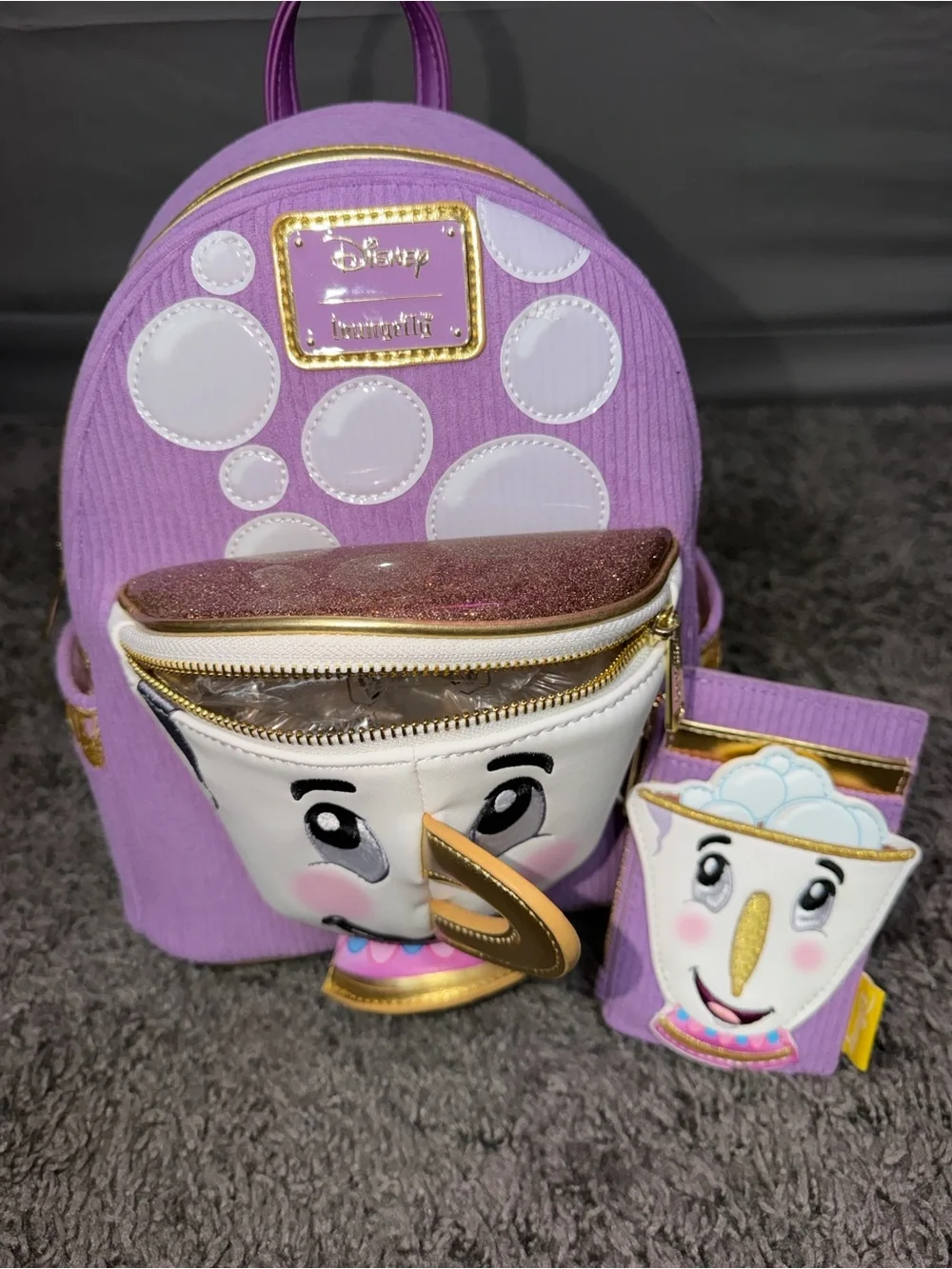 Loungefly Lavender Chip Mini Backpack and Matching Cardholder Set